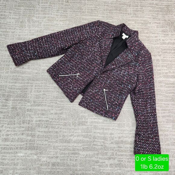 Chico's Women's Sparkle Tweed Jacket purple size 0 or S ladies - Picture 1 of 12